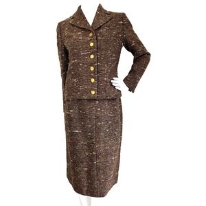 Vintage 40s Forstmann Wool Skirt Suit Adele California ILGWU Brown S VGUC
